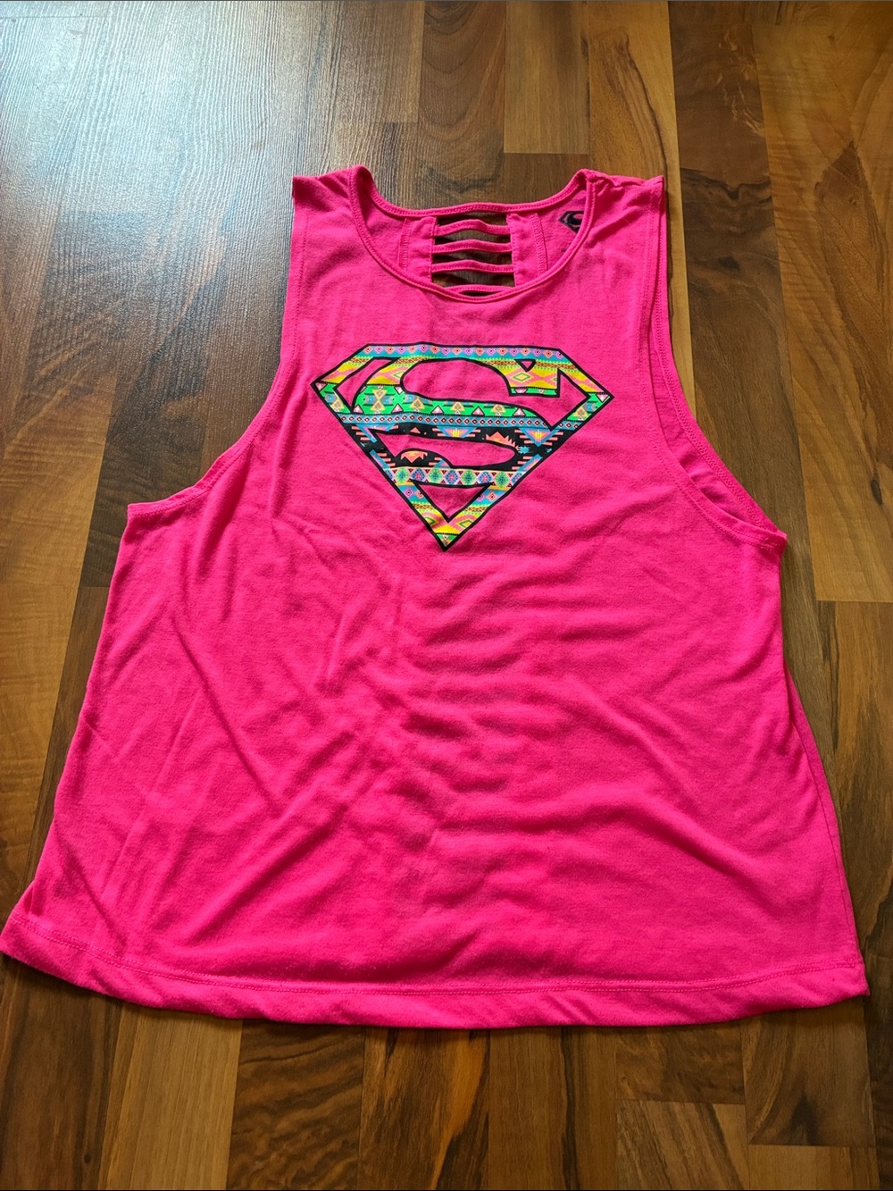 DC Comics Hot Pink Tank with Multicolor Superman Logo